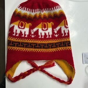 Authentic Peruvian Reversible Red Alpaca Hat S (Chullo)